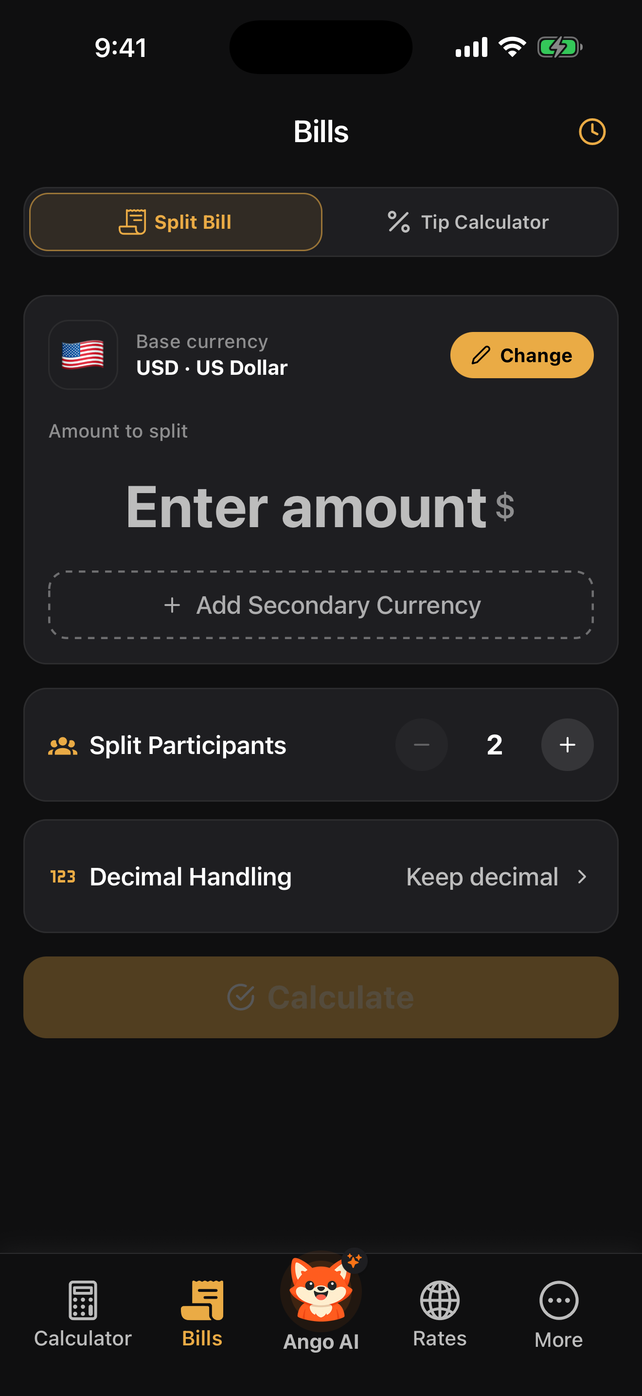 Split bill screen
