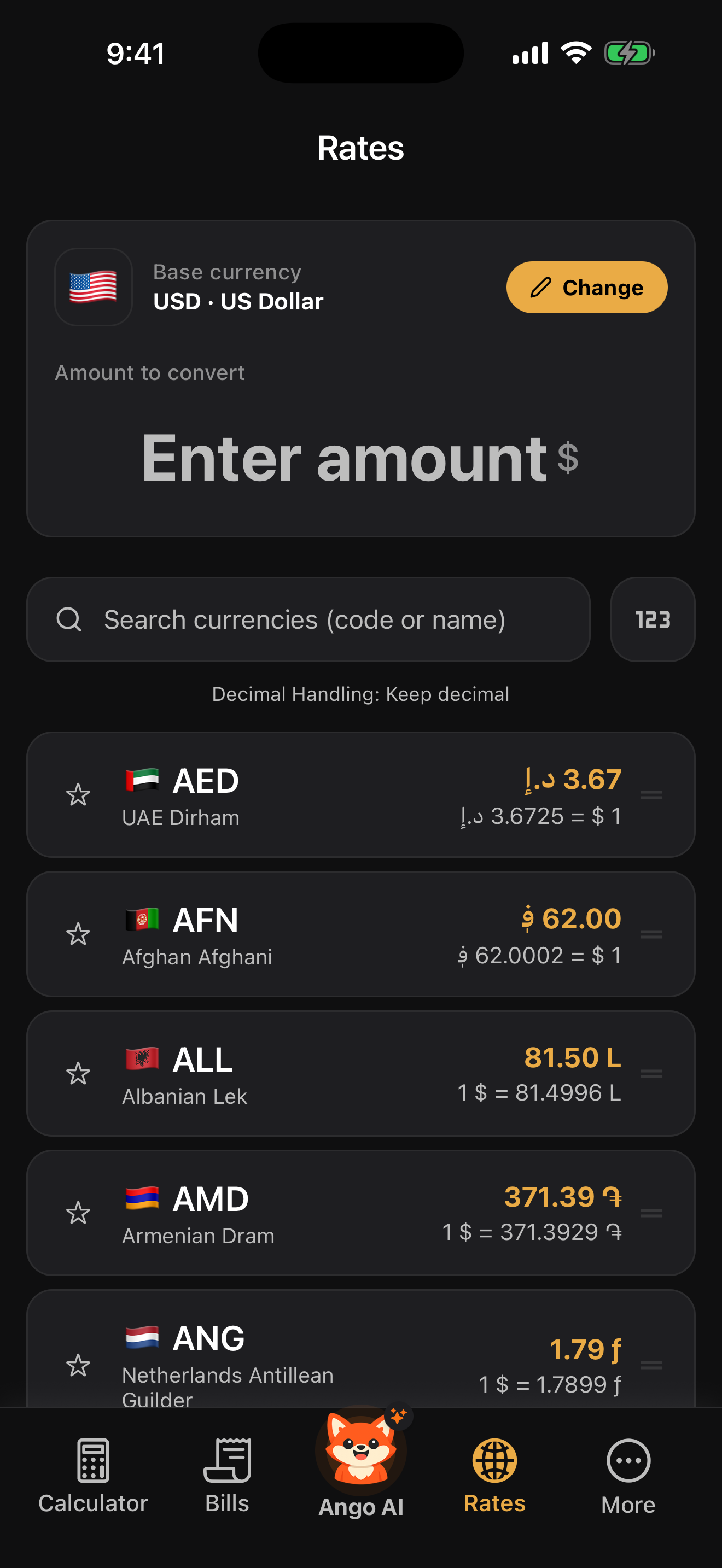 Multi-currency calculator